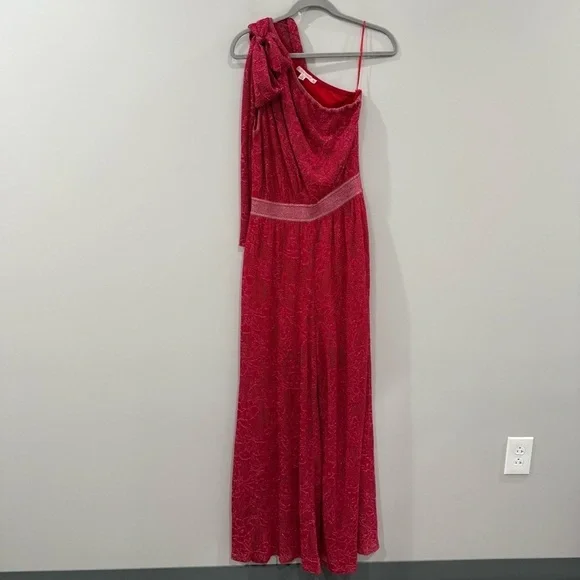 Anthropologie Cecilia Prado Jumpsuit Draped One Shoulder in Red Metallic